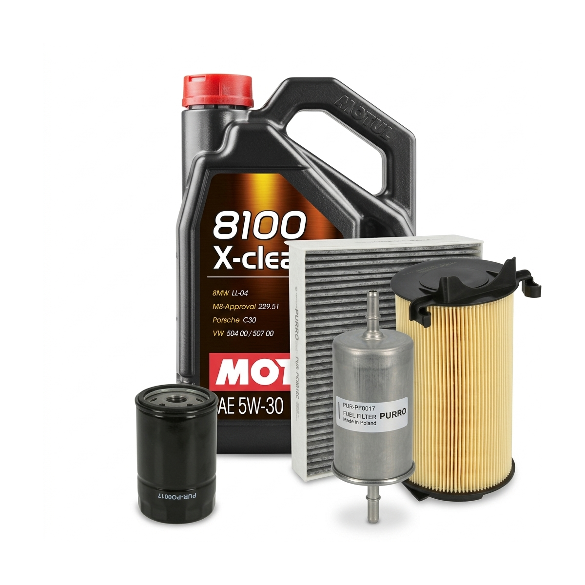 Kit revizie ulei Motul 8100 X-CLEAN+ 5W-30 + filtre VW Touran 1T1/1T2 2.0 EcoFuel 109 CP – PURRO