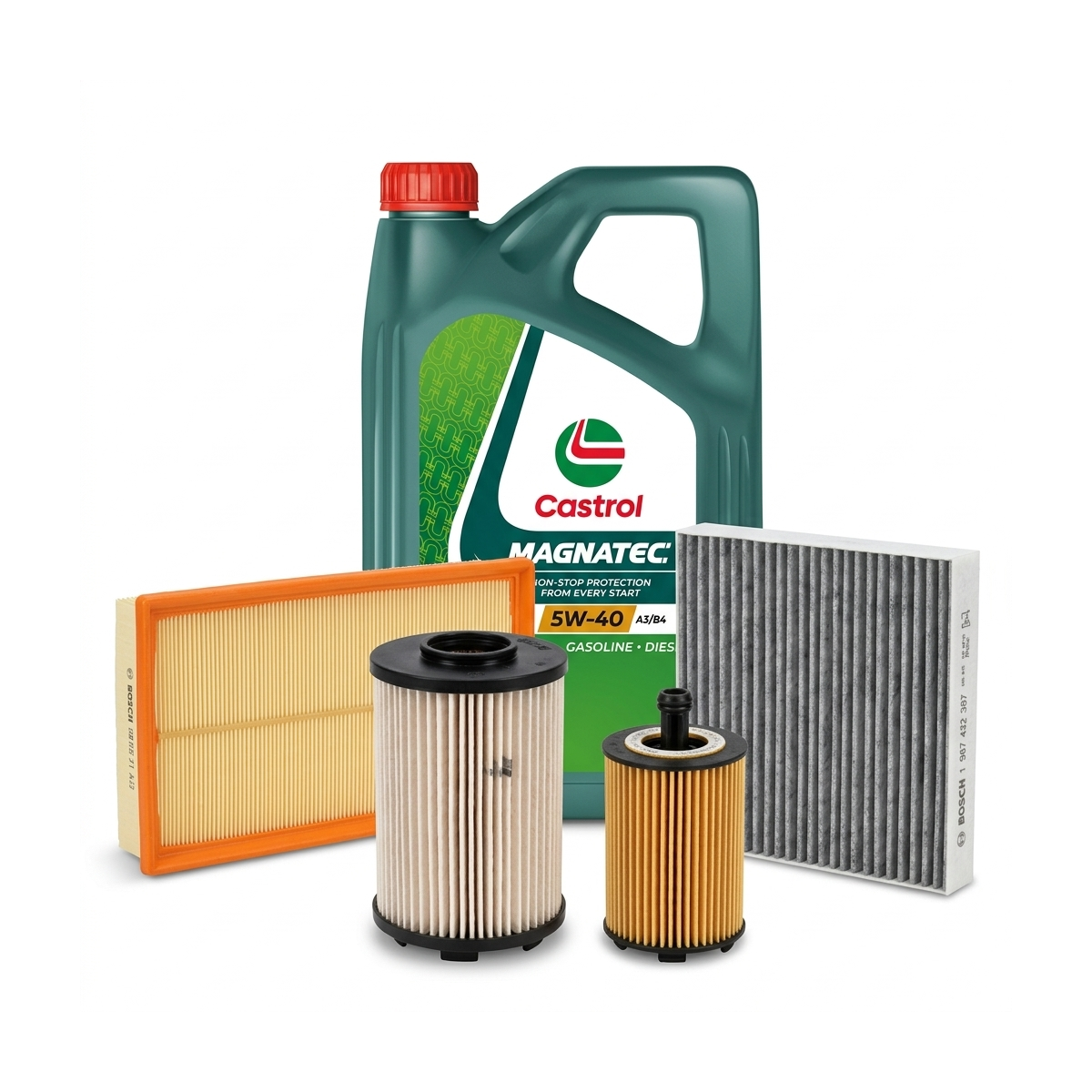 Kit revizie ulei Castrol MAGNATEC 5W-40 A3/B4 + filtre VW Touran 1T1/1T2 2.0 TDI 140 CP – Bosch