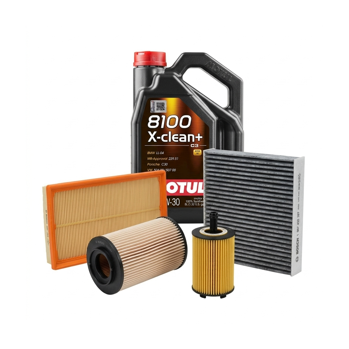 Kit revizie ulei Motul 8100 X-CLEAN+ 5W-30 + filtre Skoda Octavia 2 2.0 TDI 140 CP – Bosch
