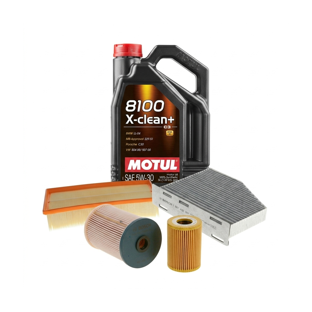 Kit revizie ulei Motul 8100 X-CLEAN+ 5W-30 + filtre VW Jetta 3 2.0 TDI 170 CP – Bosch