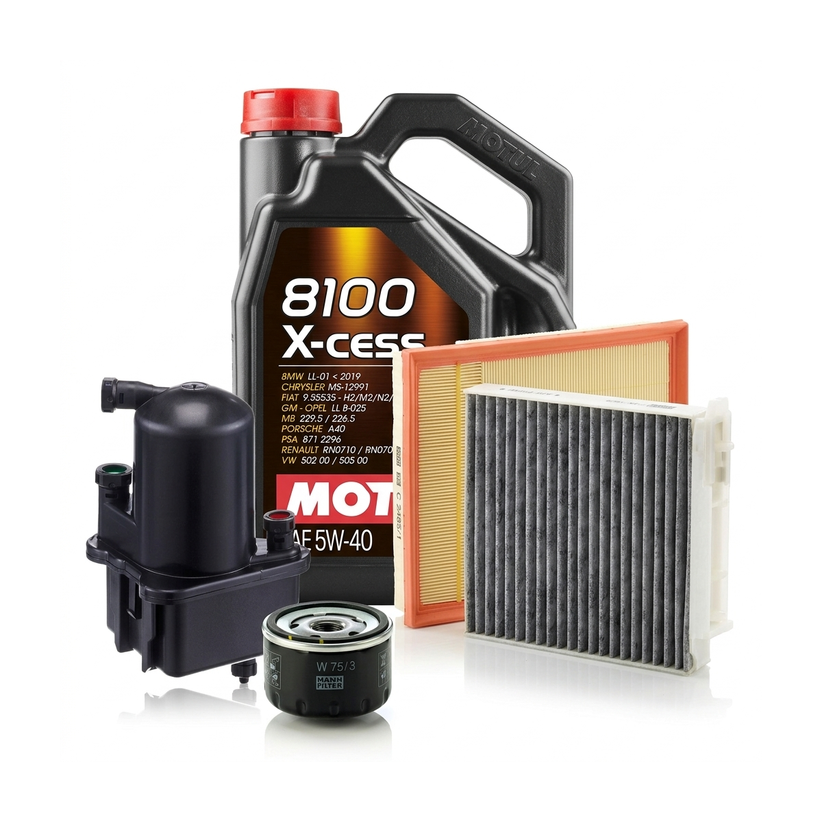 Kit revizie ulei Motul 8100 X-CESS 5W-40 + filtre Renault Clio 3 1.5 dCi 103 CP – MANN