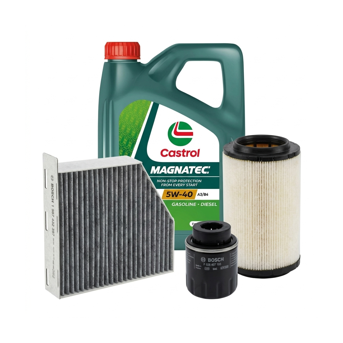 Kit revizie ulei Castrol MAGNATEC 5W-40 A3/B4 + filtre VW Passat B7 1.4 TSI 122 CP – Bosch