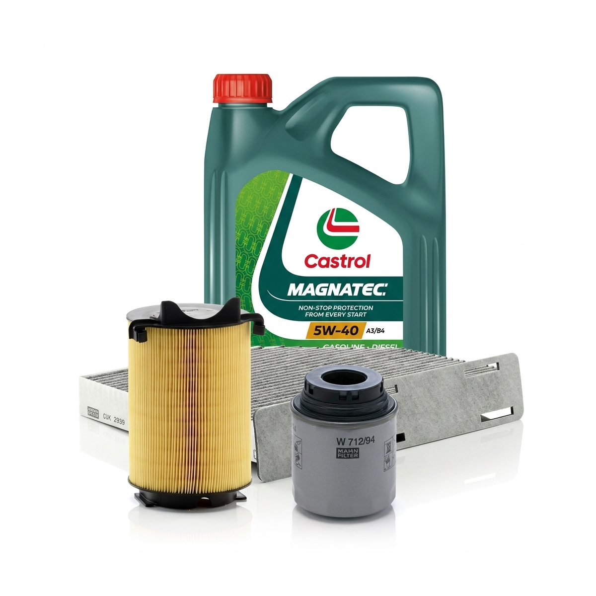 Kit revizie ulei Castrol MAGNATEC 5W-40 A3/B4 + filtre VW Passat B7 1.4 TSI 122 CP – MANN
