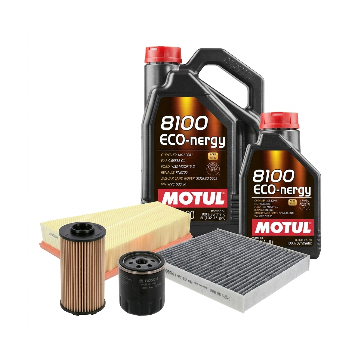 Kit revizie ulei Motul 8100 ECO-NERGY 5W-30 + filtre Ford Mondeo 4 1.8 TDCi 100 CP – Bosch