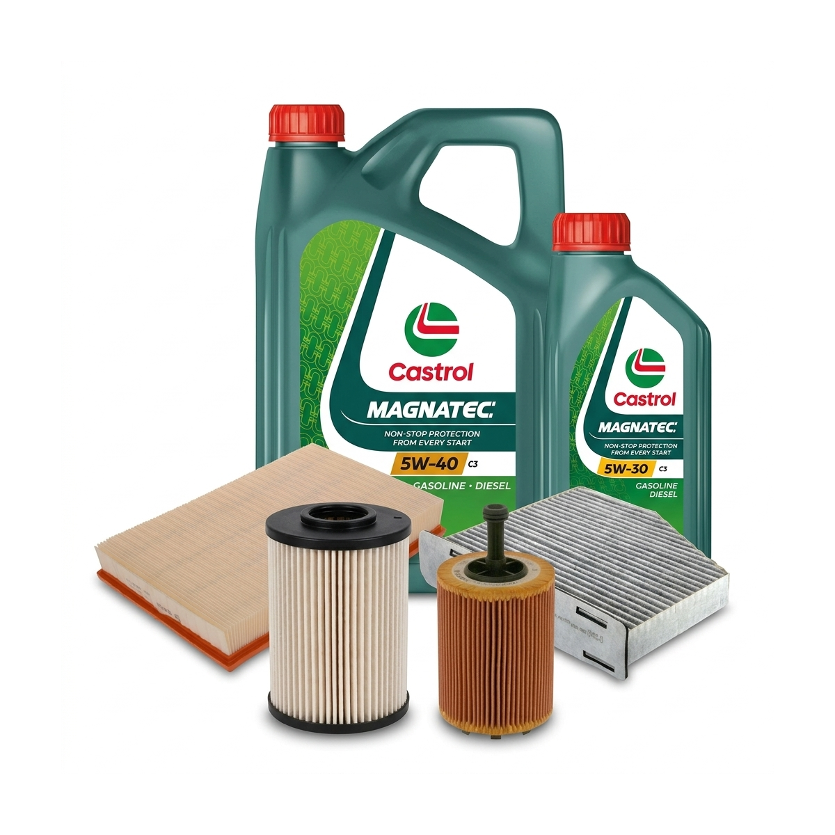 Kit revizie ulei Castrol MAGNATEC 5W-40 C3 + 5W-30 C3 + filtre VW Passat B6 3.6 R36 4motion 300 CP – Bosch