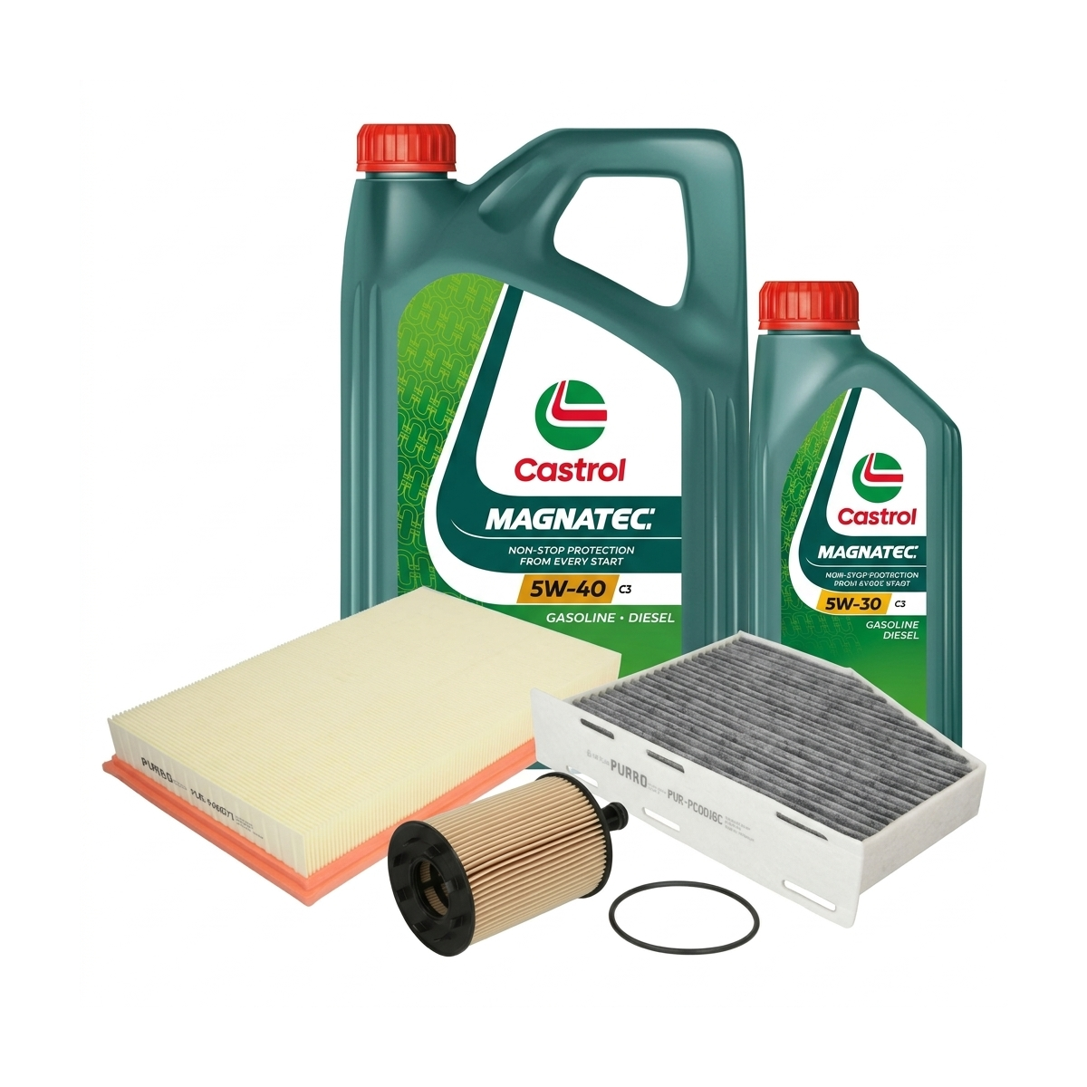 Kit revizie ulei Castrol MAGNATEC 5W-40 C3 + 5W-30 C3 + filtre VW Passat B6 3.6 R36 4motion 300 CP – PURRO
