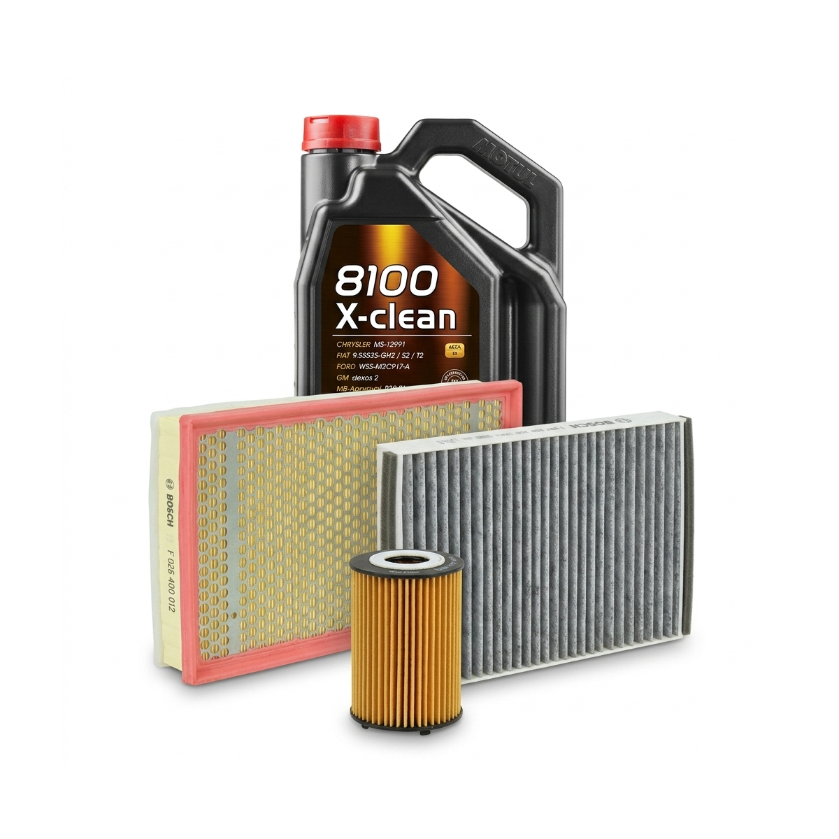 Kit revizie ulei Motul 8100 X-CLEAN 5W-40 + filtre Opel Astra H 1.6 Turbo 180 CP – Bosch