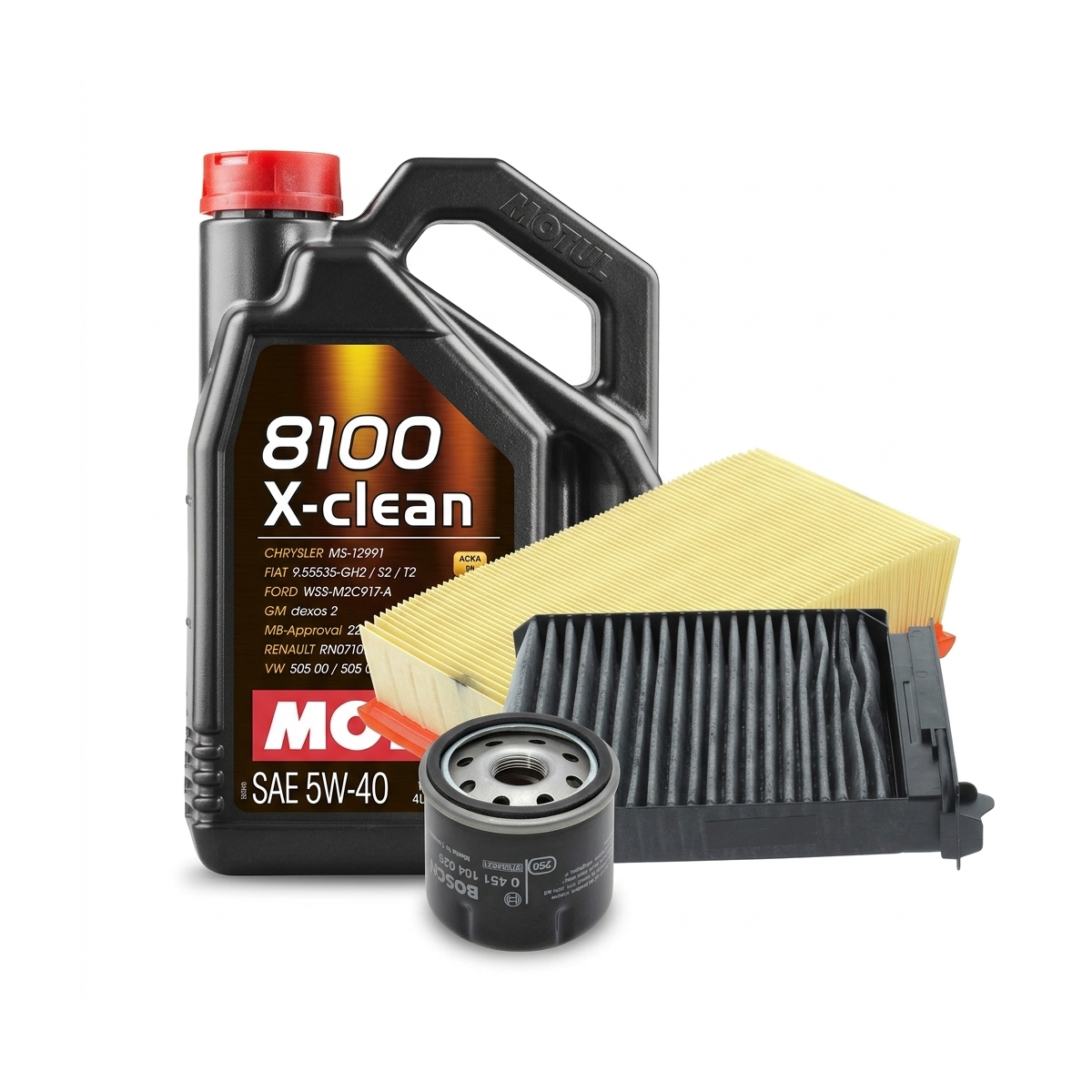 Kit revizie ulei Motul 8100 X-CLEAN 5W-40 + filtre Renault Clio 3 1.2 16V 101 CP – Bosch
