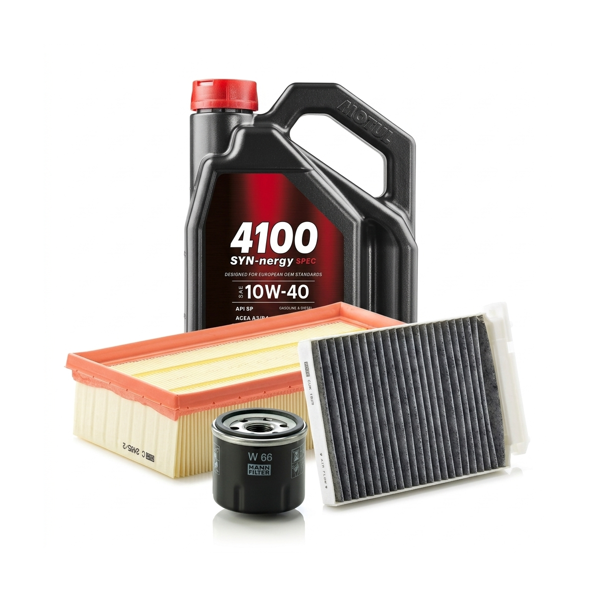 Kit revizie ulei Motul 4100 SYN-NERGY SPEC 10W-40 + filtre Renault Clio 3 1.2 16V 101 CP – MANN