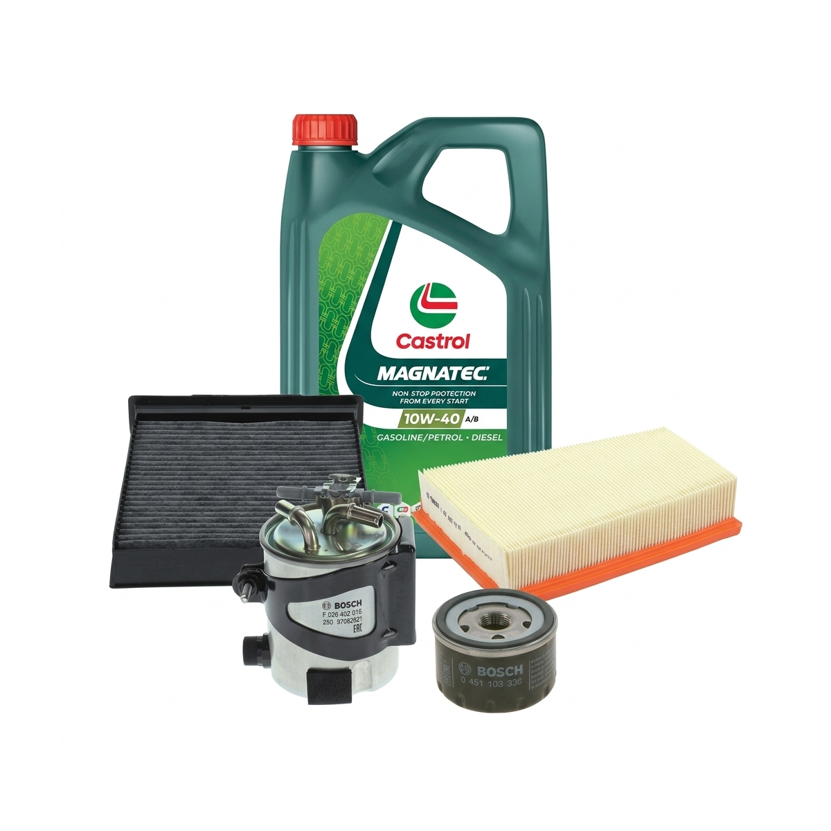 Kit revizie ulei Castrol MAGNATEC 10W-40 A/B + filtre Renault Megane 2 1.5 dCi 103 CP – Bosch