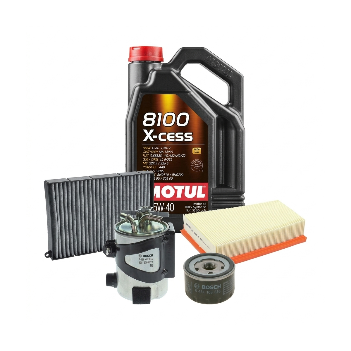 Kit revizie ulei Motul 8100 X-CESS 5W-40 + filtre Renault Megane 2 1.5 dCi 103 CP – Bosch