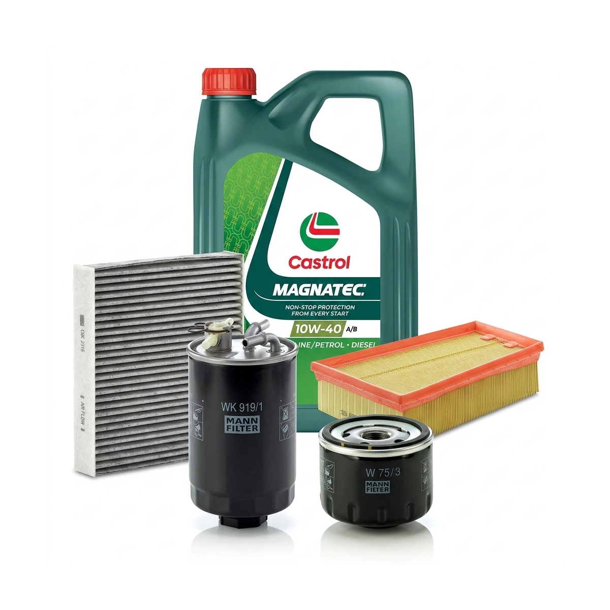 Kit revizie ulei Castrol MAGNATEC 10W-40 A/B + filtre Renault Megane 2 1.5 dCi 103 CP – MANN