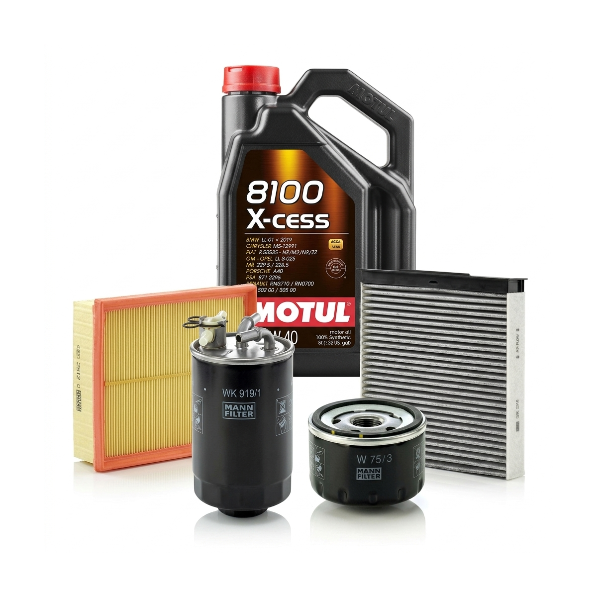 Kit revizie ulei Motul 8100 X-CESS 5W-40 + filtre Renault Megane 2 1.5 dCi 103 CP – MANN