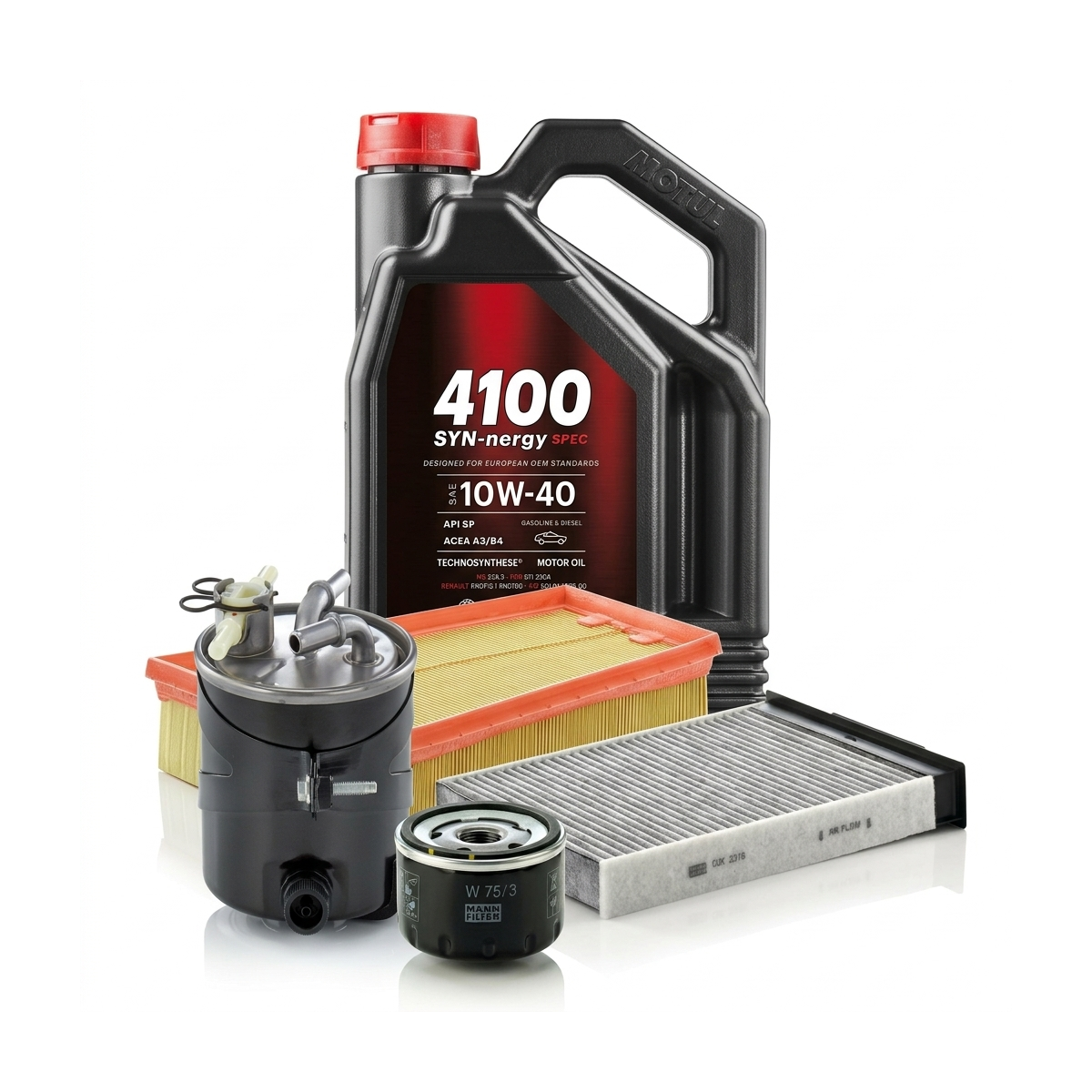 Kit revizie ulei Motul 4100 SYN-NERGY SPEC 10W-40 + filtre Renault Megane 2 1.5 dCi 103 CP – MANN