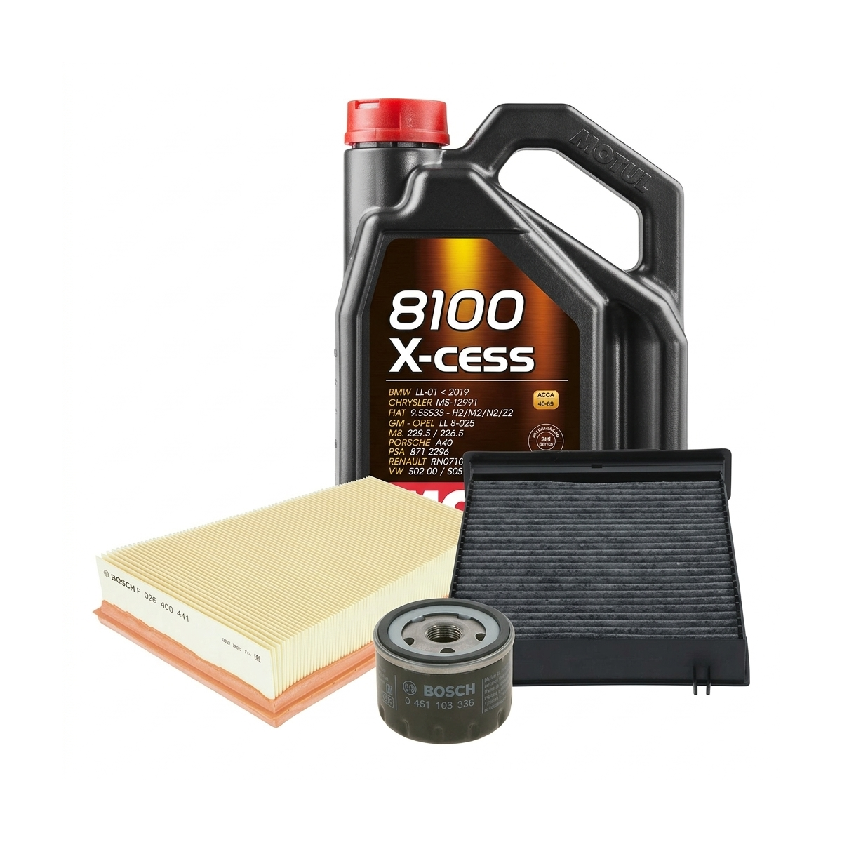 Kit revizie ulei Motul 8100 X-CESS 5W-40 + filtre Renault Megane 2 1.6 16V 112 CP – Bosch