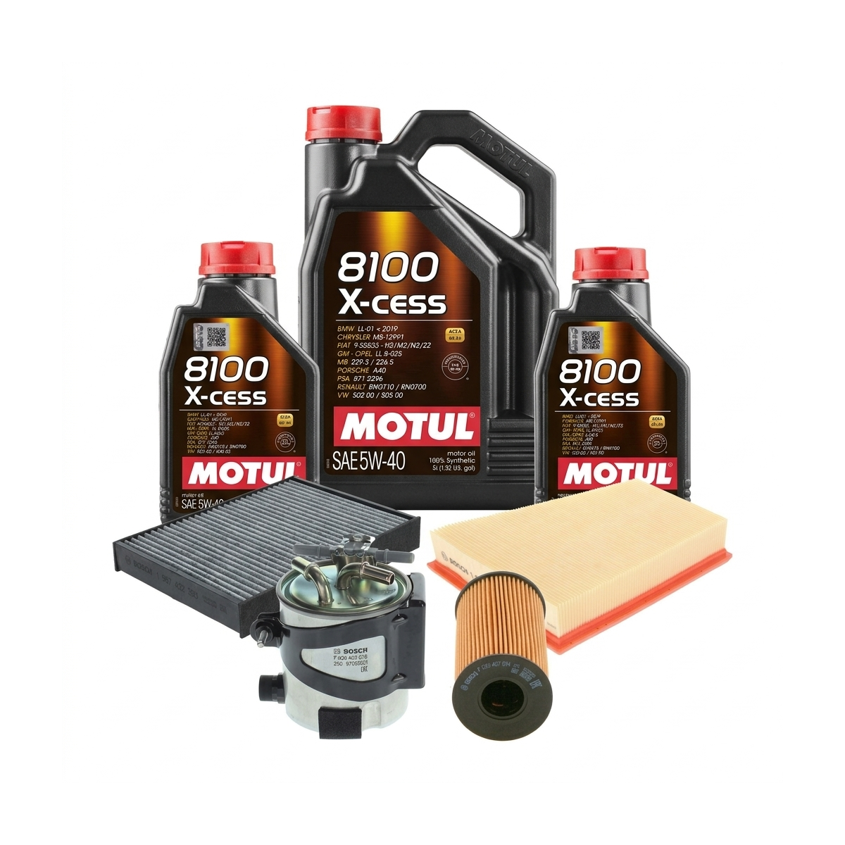 Kit revizie ulei Motul 8100 X-CESS 5W-40 + filtre Renault Megane 2 2.0 dCi 173 CP – Bosch
