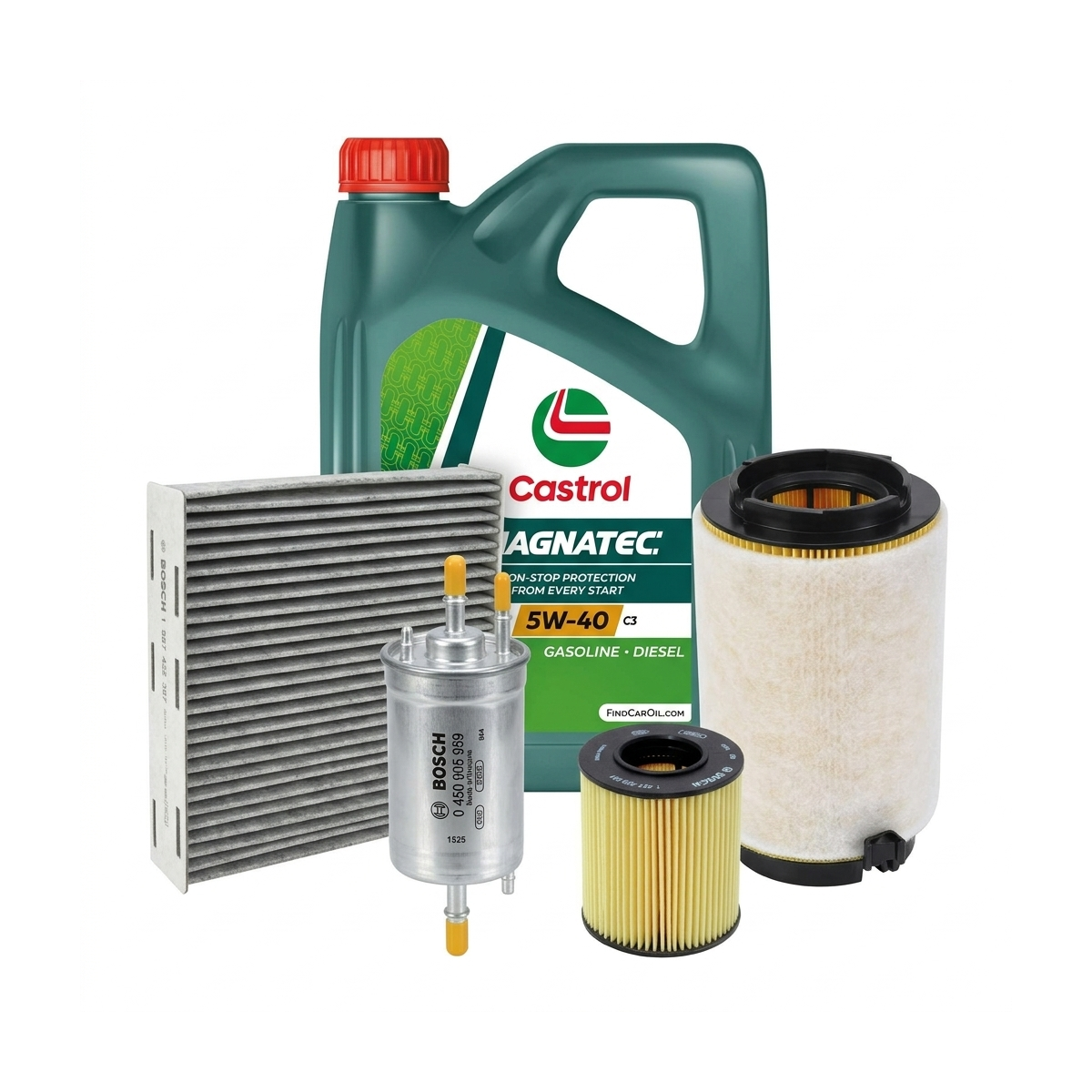 Kit revizie ulei Castrol MAGNATEC 5W-40 C3 + filtre VW Golf 5 1.4 TSI 122 CP – Bosch