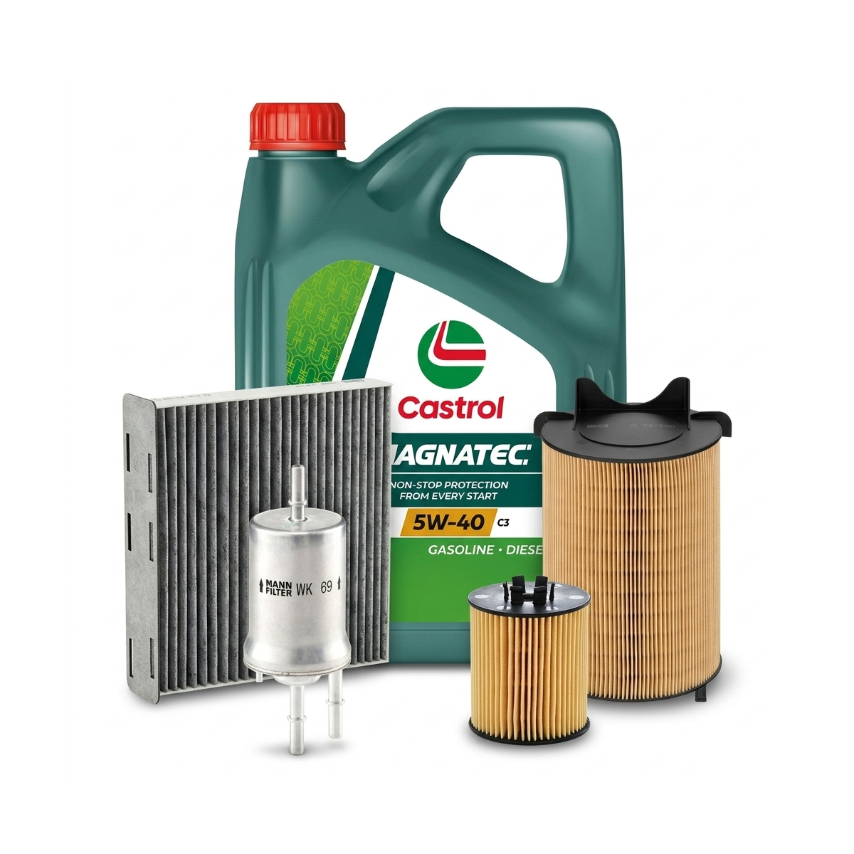 Kit revizie ulei Castrol MAGNATEC 5W-40 C3 + filtre VW Golf 5 1.4 TSI 122 CP – MANN