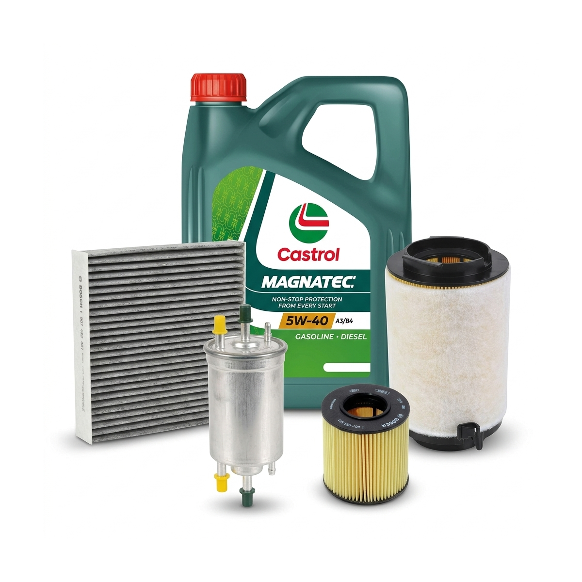 Kit revizie ulei Castrol MAGNATEC 5W-40 A3/B4 + filtre VW Jetta 3 1.4 TSI 122 CP – Bosch