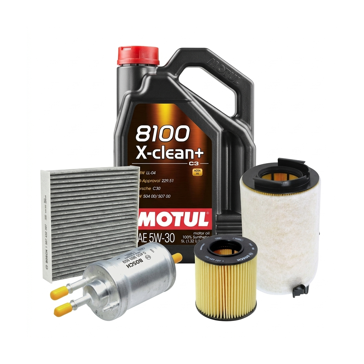 Kit revizie ulei Motul 8100 X-CLEAN+ 5W-30 + filtre VW Jetta 3 1.4 TSI 122 CP – Bosch