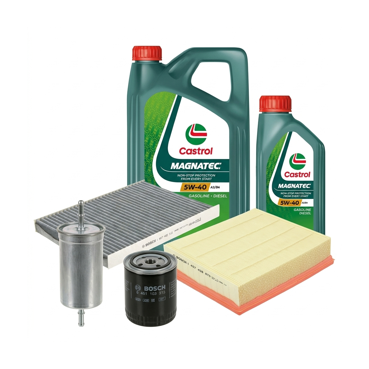 Kit revizie ulei Castrol MAGNATEC 5W-40 A3/B4 + filtre VW Passat B5.5 2.8 193 CP – Bosch