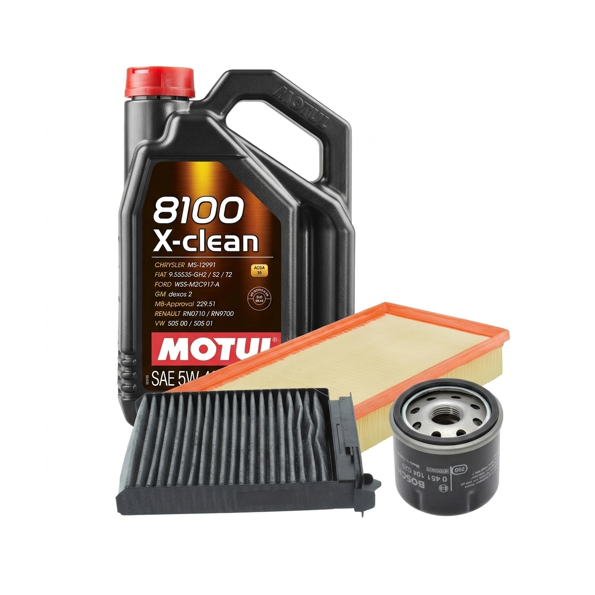 Kit revizie ulei Motul 8100 X-CLEAN 5W-40 + filtre Renault Clio 3 1.2 78 CP – Bosch