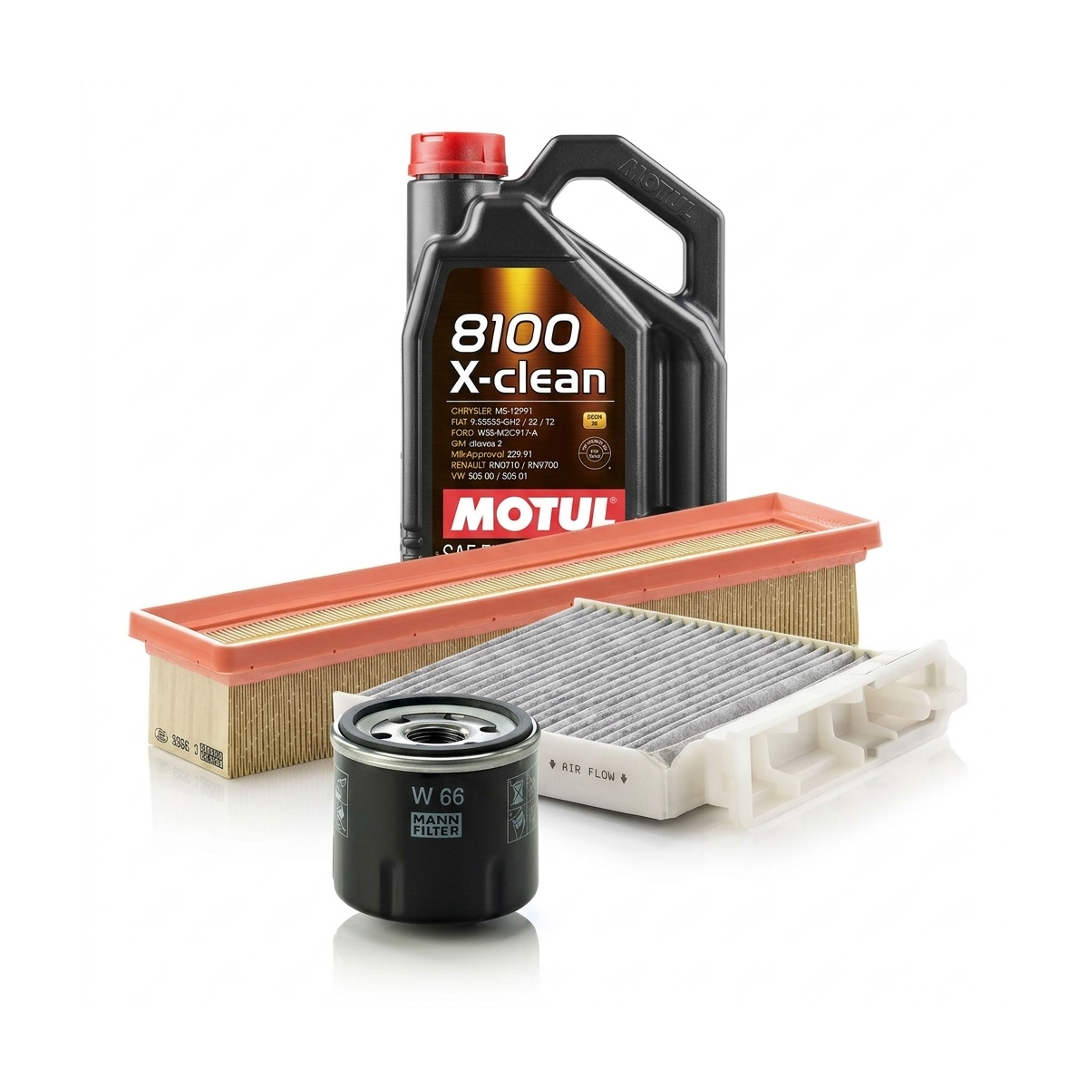 Kit revizie ulei Motul 8100 X-CLEAN 5W-40 + filtre Renault Clio 3 1.2 78 CP – MANN