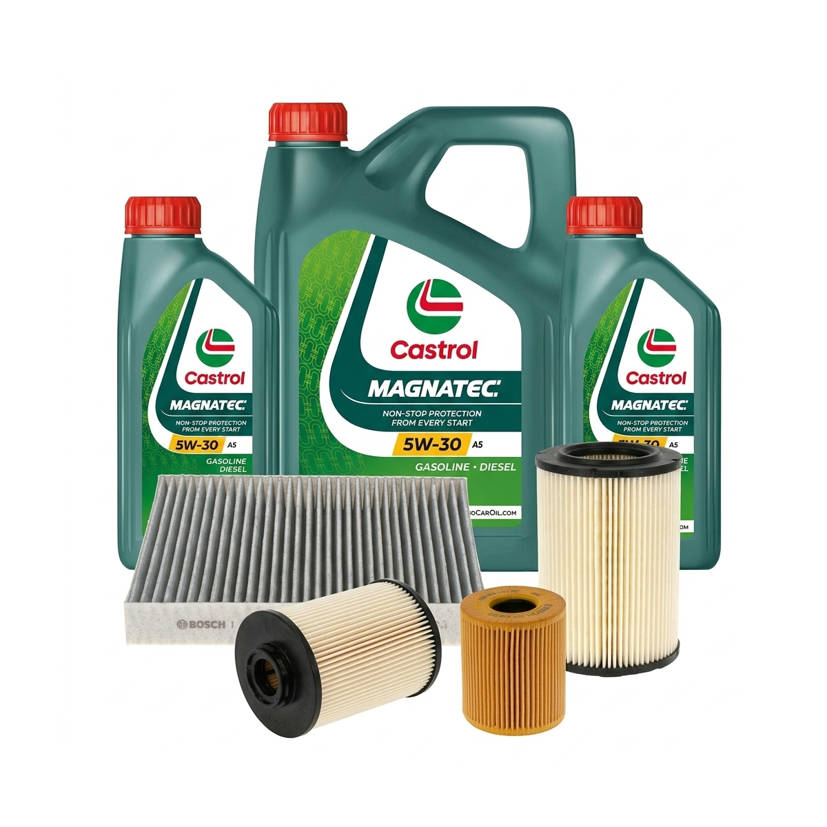 Kit revizie ulei Castrol MAGNATEC 5W-30 A5 + filtre Ford Kuga 1 2.0 TDCi 4x4 136 CP – Bosch