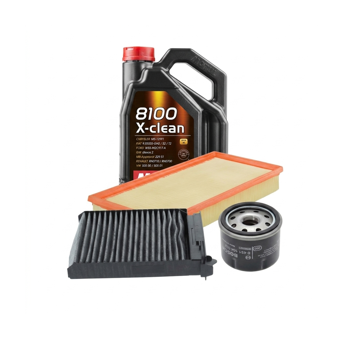 Kit revizie ulei Motul 8100 X-CLEAN 5W-40 + filtre Renault Clio 3 1.2 16V 58 CP – Bosch