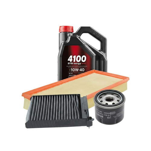 Kit revizie ulei Motul 4100 SYN-NERGY SPEC 10W-40 + filtre Renault Clio 3 1.2 16V 58 CP – Bosch