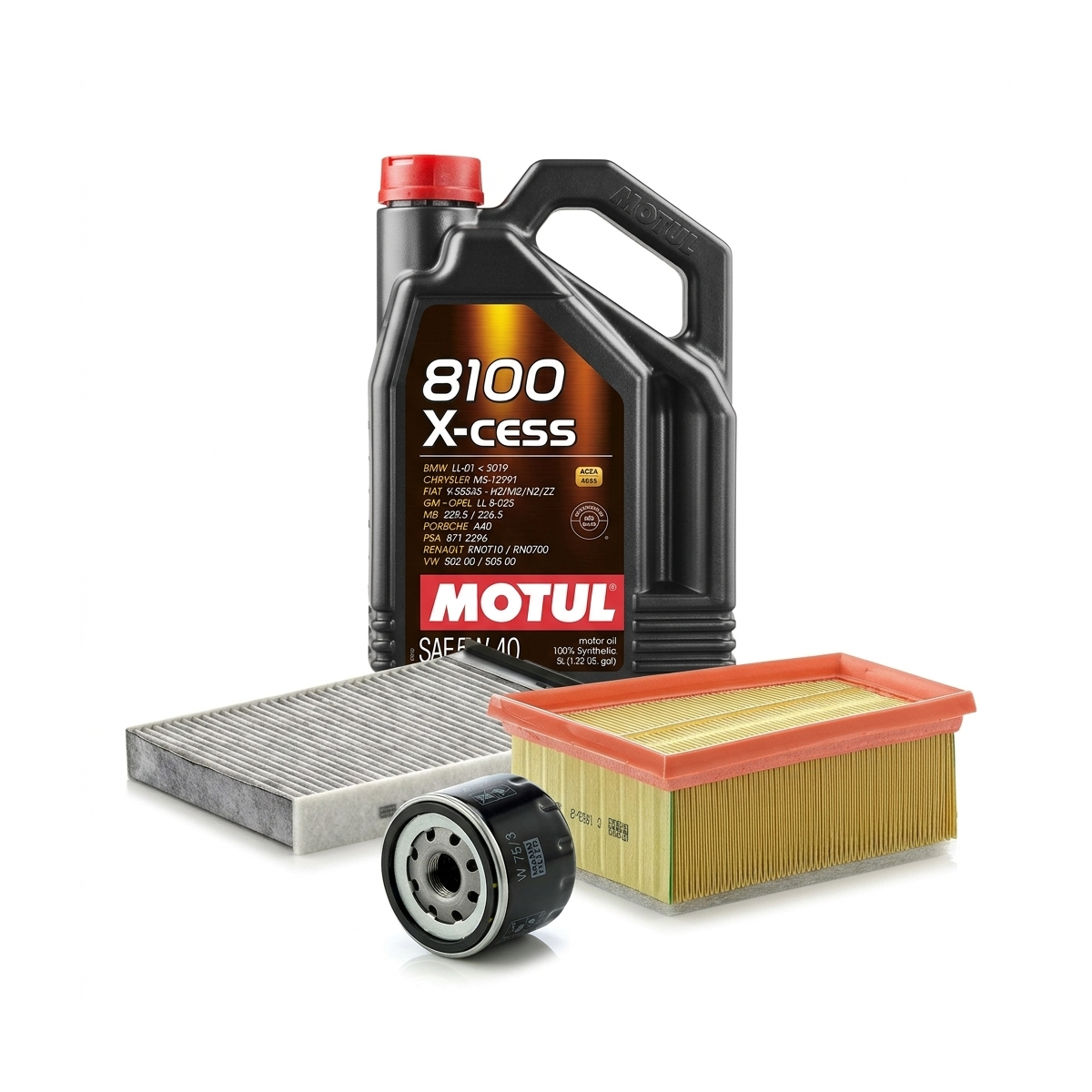 Kit revizie ulei Motul 8100 X-CESS 5W-40 + filtre Renault Megane 2 1.6 Flex-Fuel 105 CP – MANN