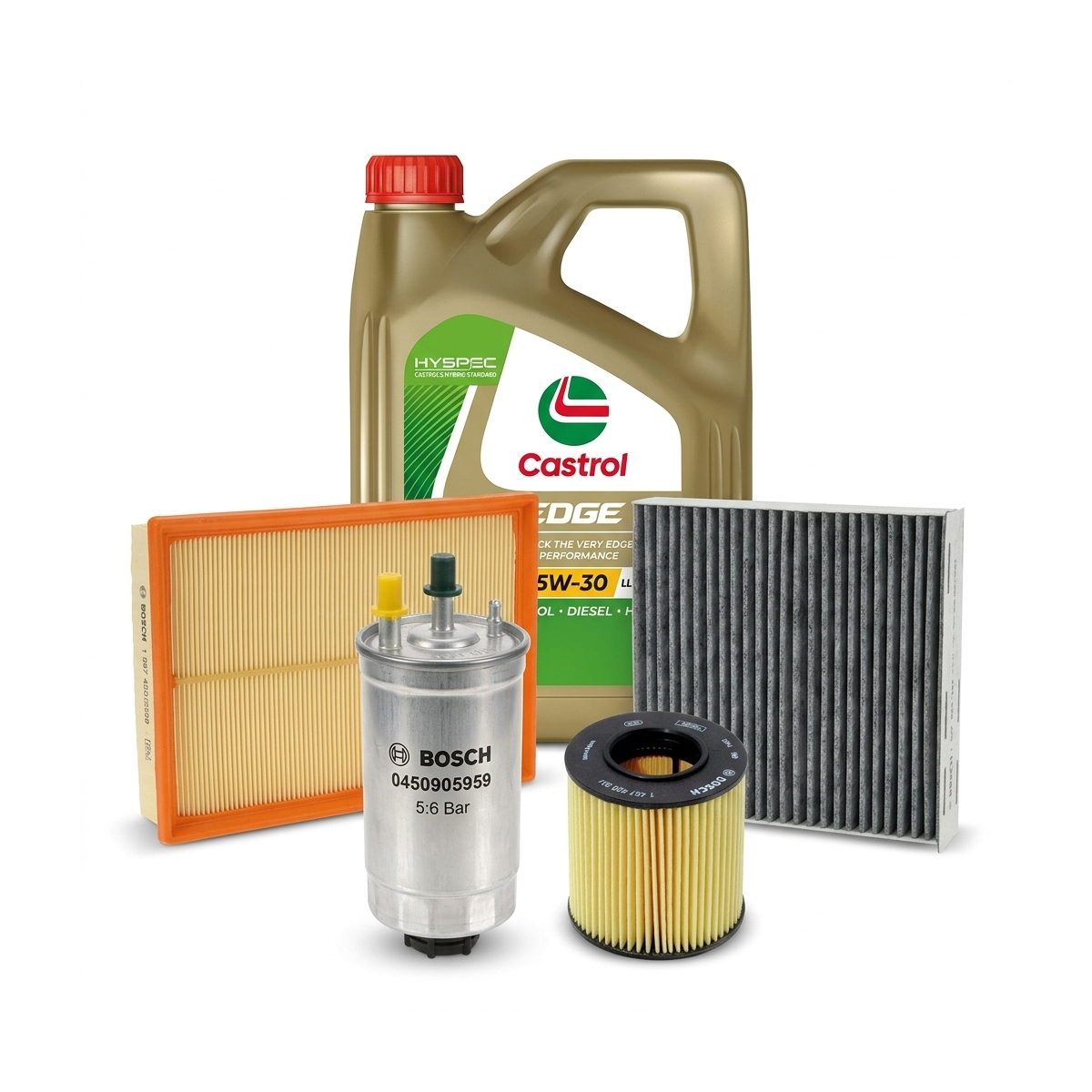 Kit revizie ulei Castrol EDGE 5W-30 LL + filtre VW Touran 1T1/1T2 1.4 TSI 170 CP – Bosch