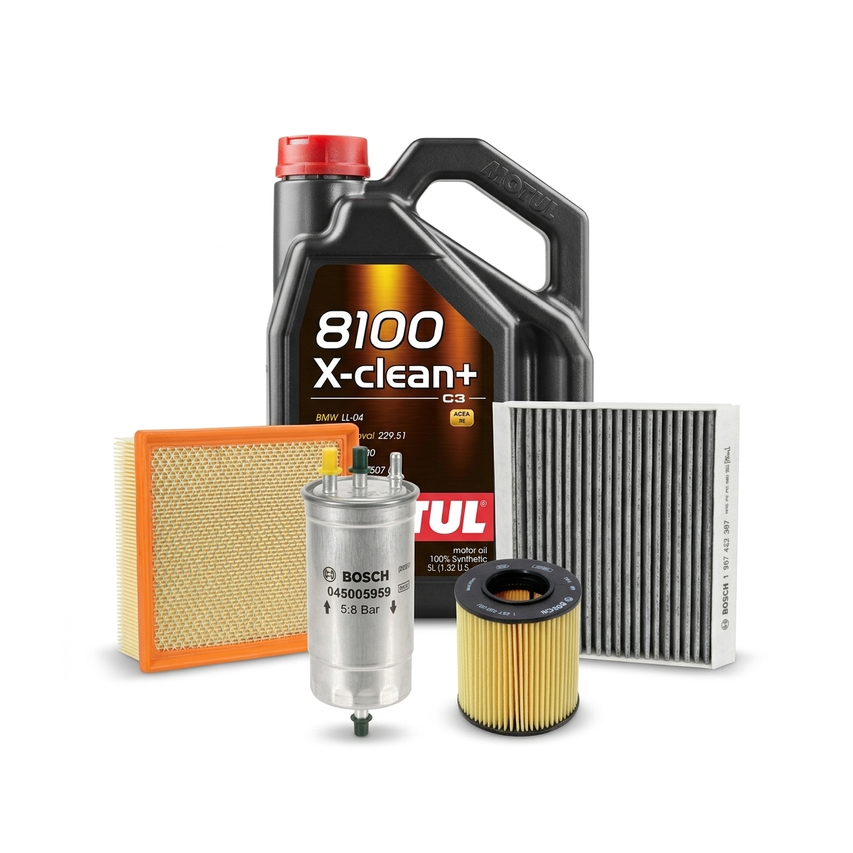 Kit revizie ulei Motul 8100 X-CLEAN+ 5W-30 + filtre VW Touran 1T1/1T2 1.4 TSI 170 CP – Bosch