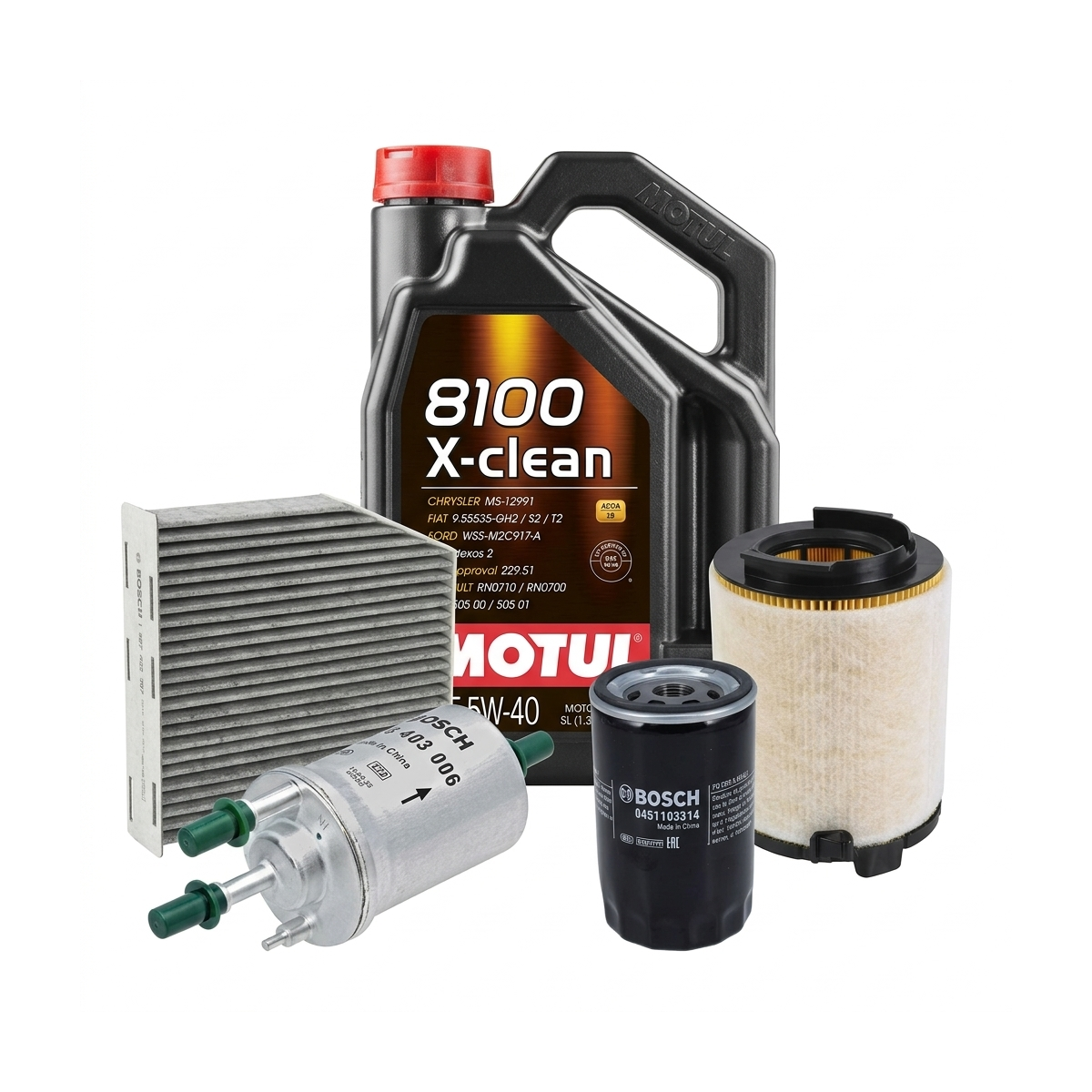Kit revizie ulei Motul 8100 X-CLEAN 5W-40 + filtre VW Golf 5 2.0 116 CP – Bosch
