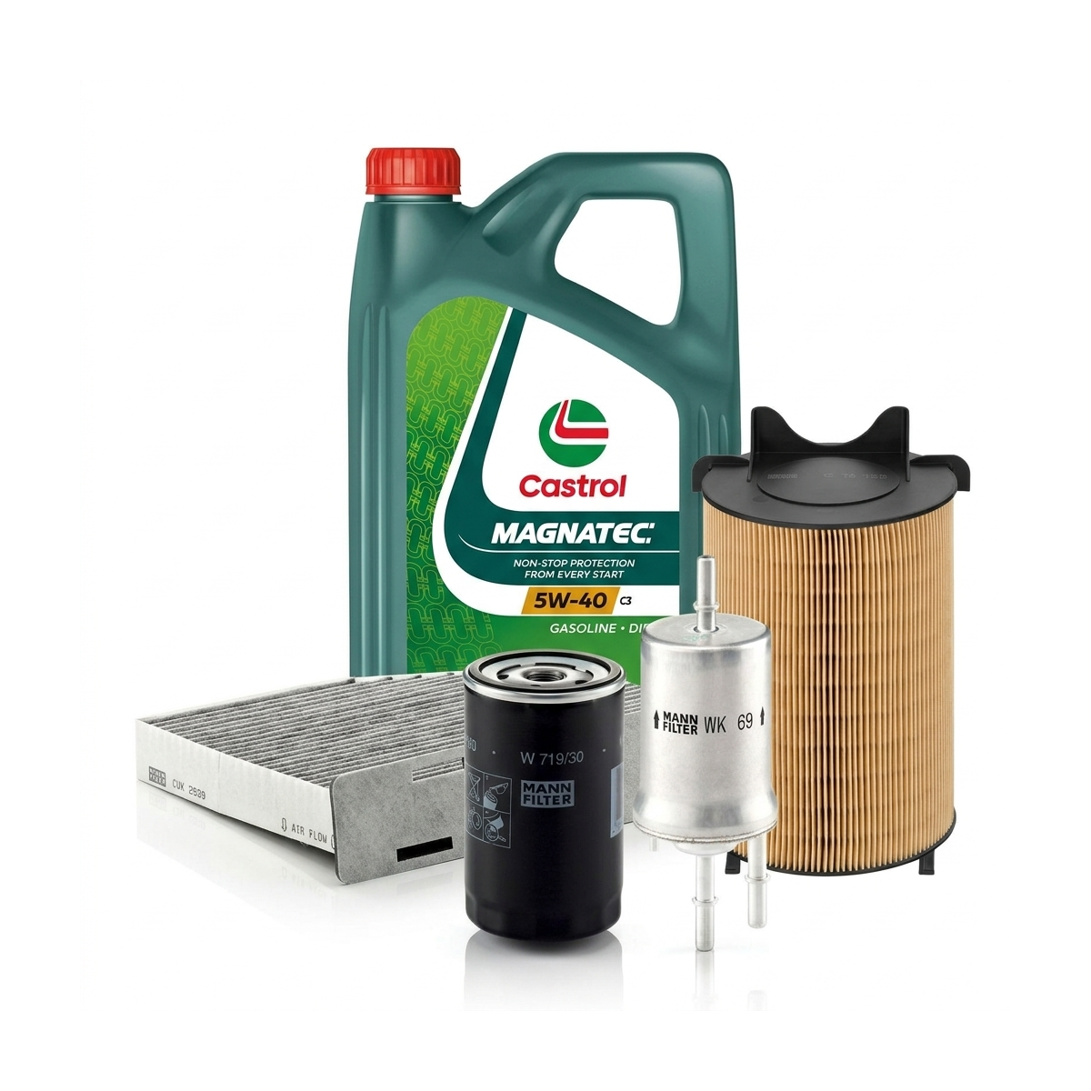 Kit revizie ulei Castrol MAGNATEC 5W-40 C3 + filtre VW Golf 5 2.0 116 CP – MANN