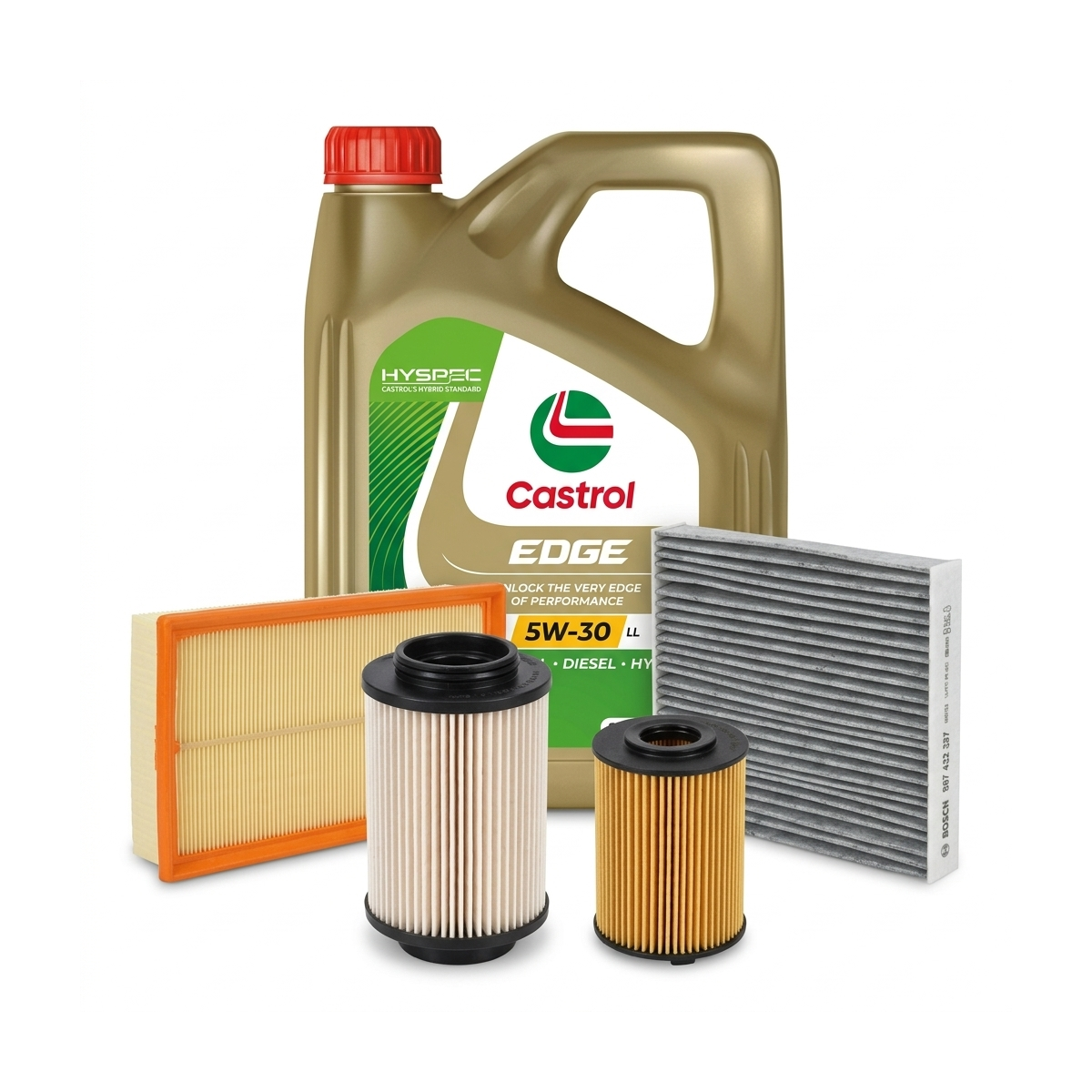 Kit revizie ulei Castrol EDGE 5W-30 LL + filtre Skoda Octavia 2 2.0 TDI 136 CP – Bosch