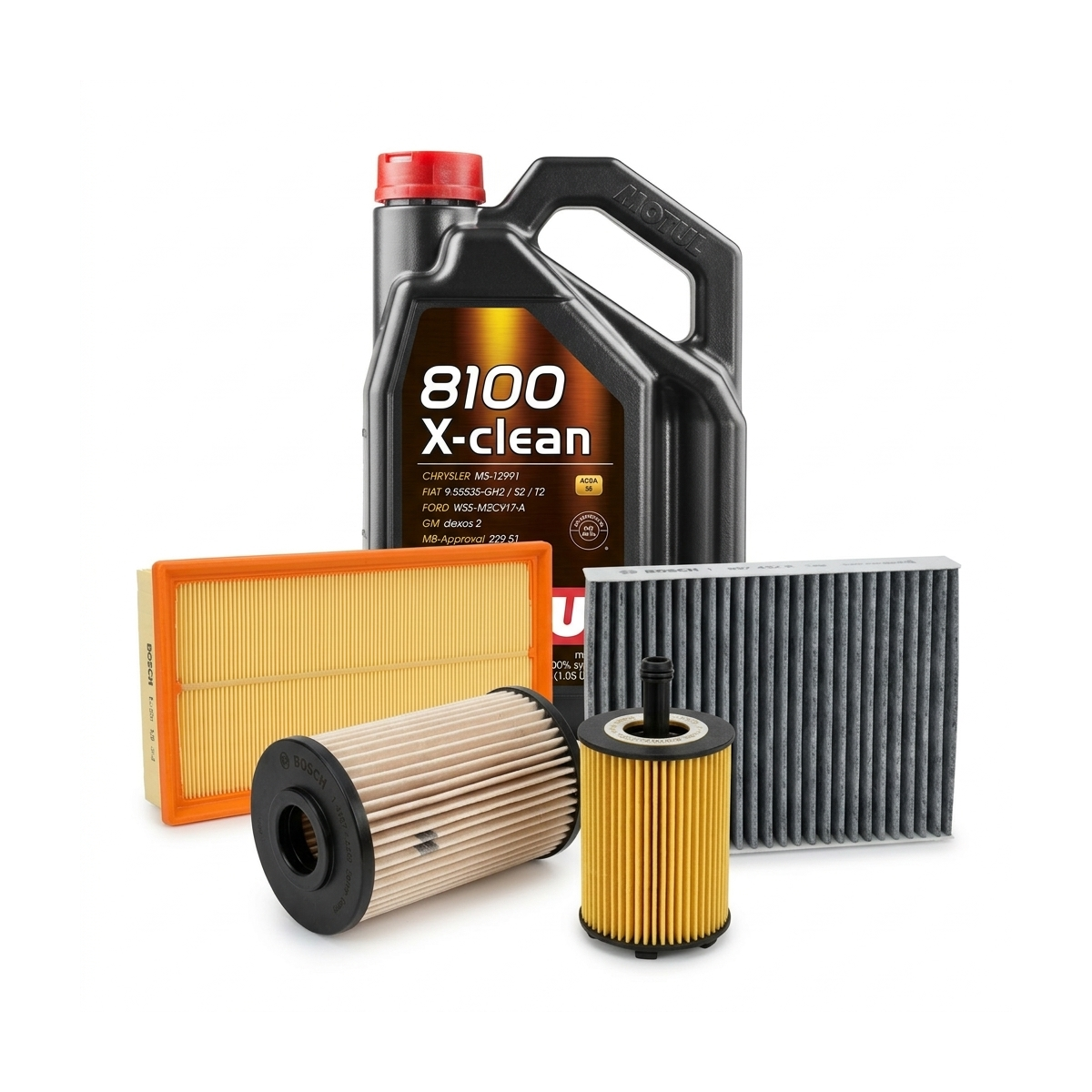 Kit revizie ulei Motul 8100 X-CLEAN 5W-40 + filtre VW Passat B6 2.0 TDI 120 CP – Bosch
