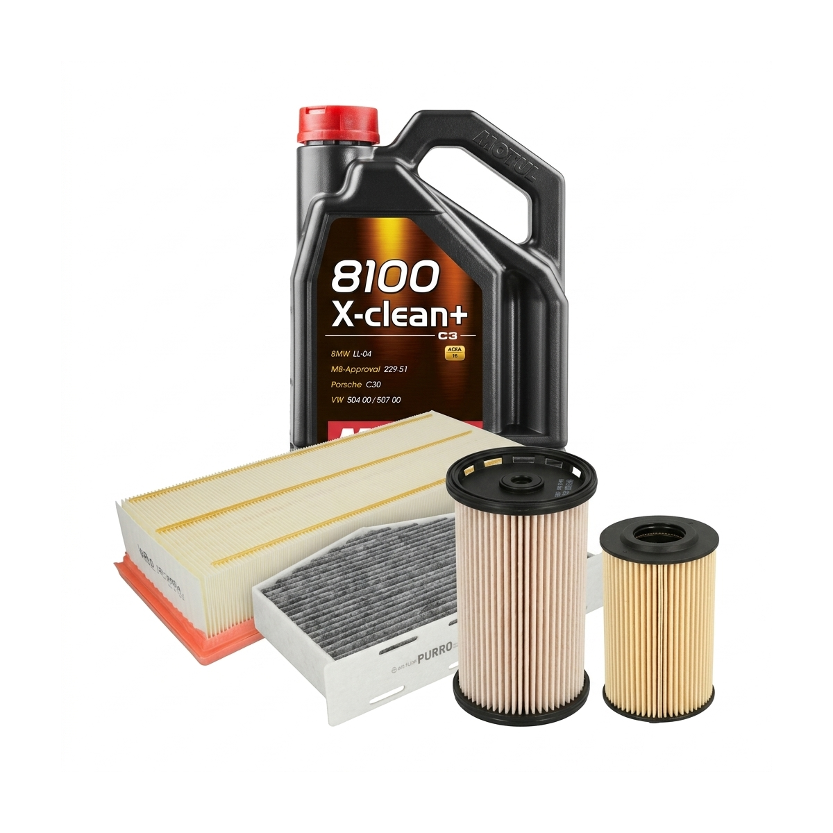 Kit revizie ulei Motul 8100 X-CLEAN+ 5W-30 + filtre VW Passat B7 2.0 TDI 140 CP – PURRO