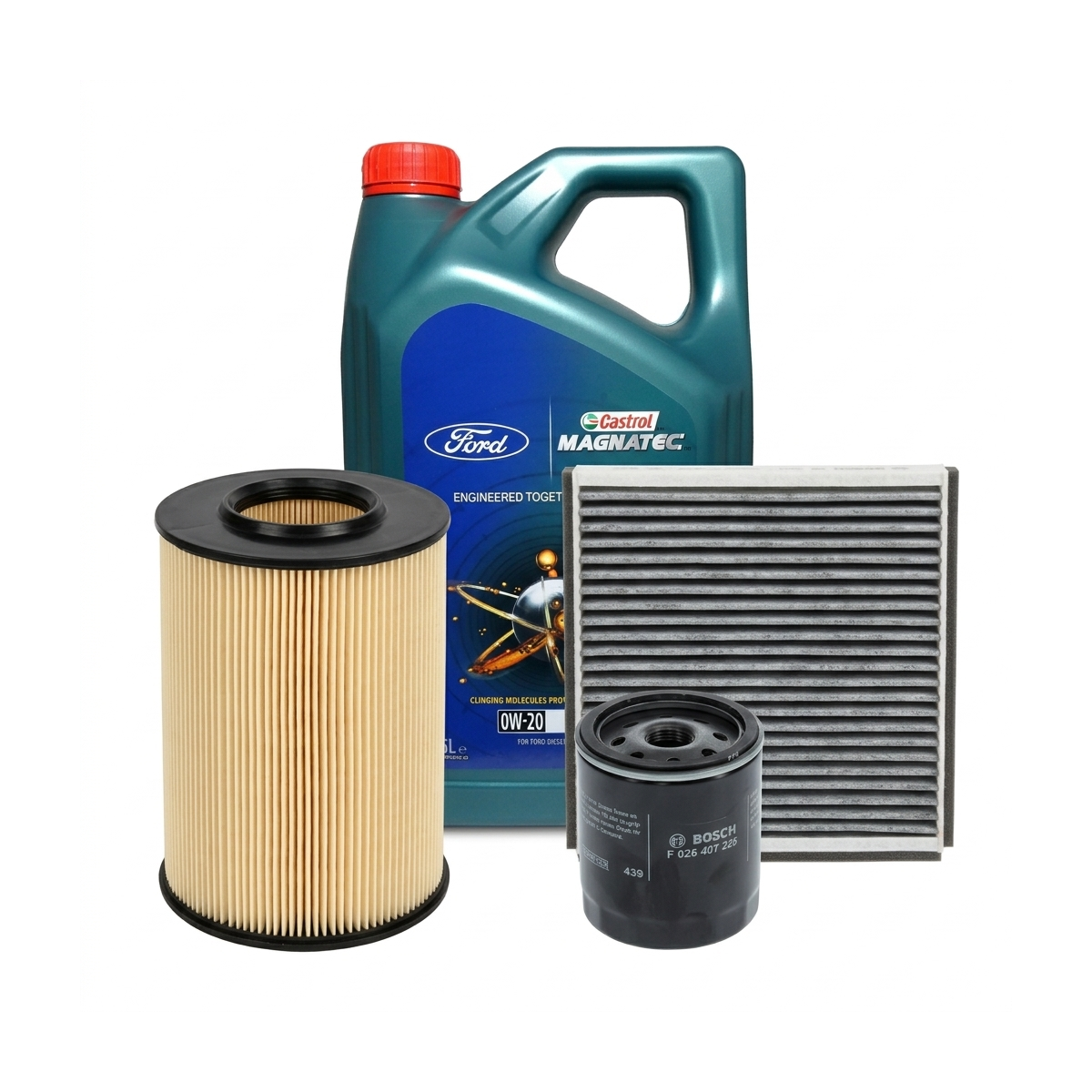 Kit revizie ulei Castrol Ford Magnatec 0W-20 + filtre Ford Focus 3 1.0 EcoBoost 100 CP – Bosch