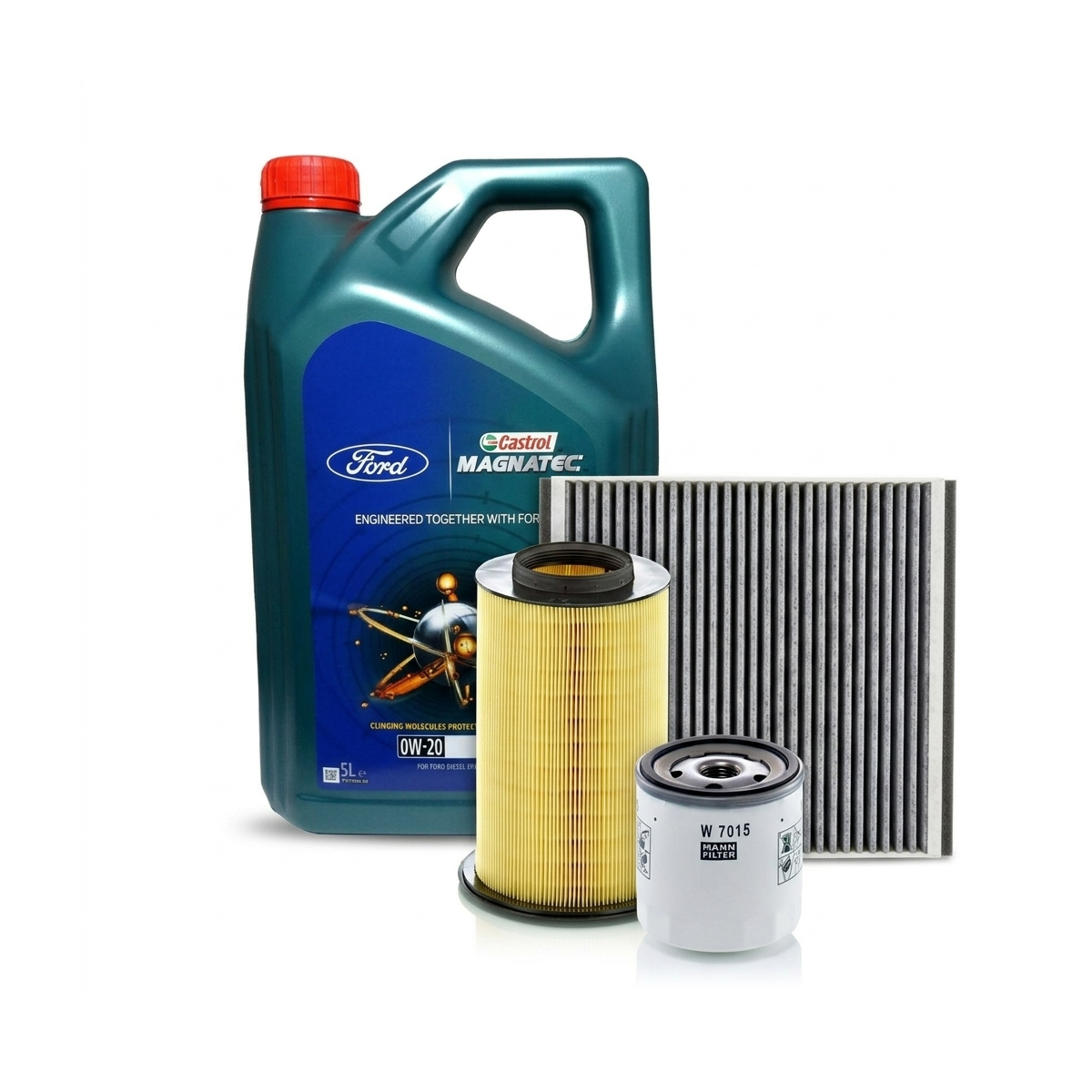 Kit revizie ulei Castrol Ford Magnatec 0W-20 + filtre Ford Focus 3 1.0 EcoBoost 100 CP – MANN