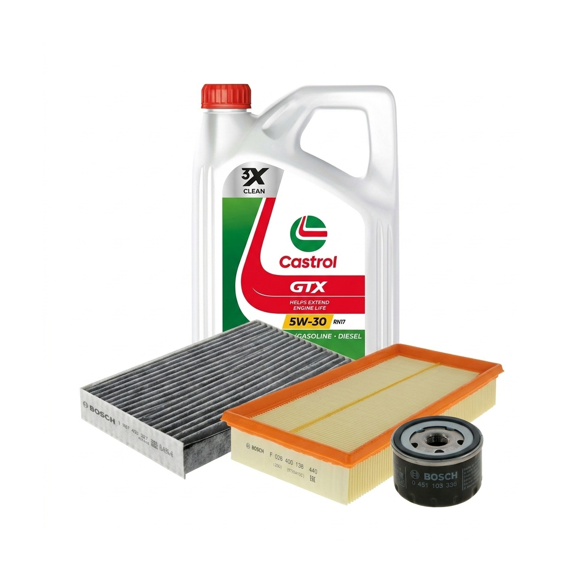 Kit revizie ulei Castrol GTX 5W-30 RN17 + filtre Renault Megane 3 1.6 16V 101 CP – Bosch