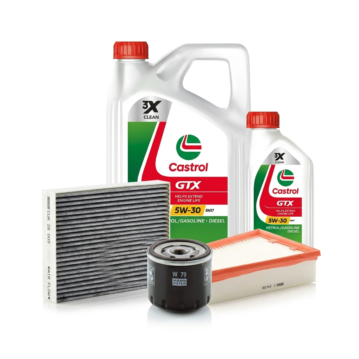 Kit revizie ulei Castrol GTX 5W-30 RN17 + filtre Renault Megane 3 2.0 TCe 180 CP – MANN