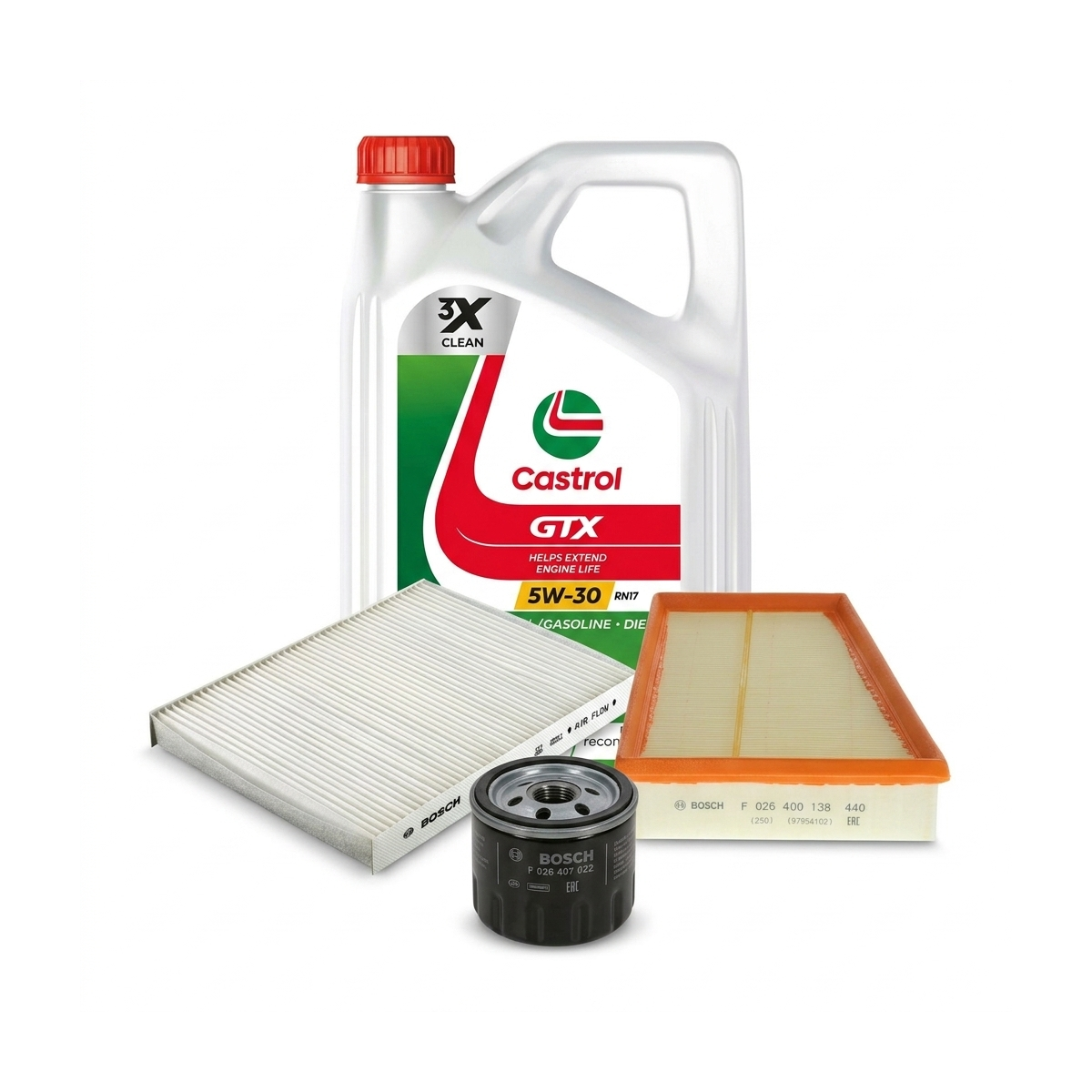 Kit revizie ulei Castrol GTX 5W-30 RN17 + filtre Renault Megane 3 1.4 TCe 131 CP – Bosch
