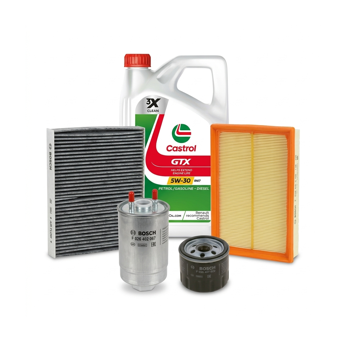 Kit revizie ulei Castrol GTX 5W-30 RN17 + filtre Renault Megane 3 1.5 dCi 90 CP – Bosch