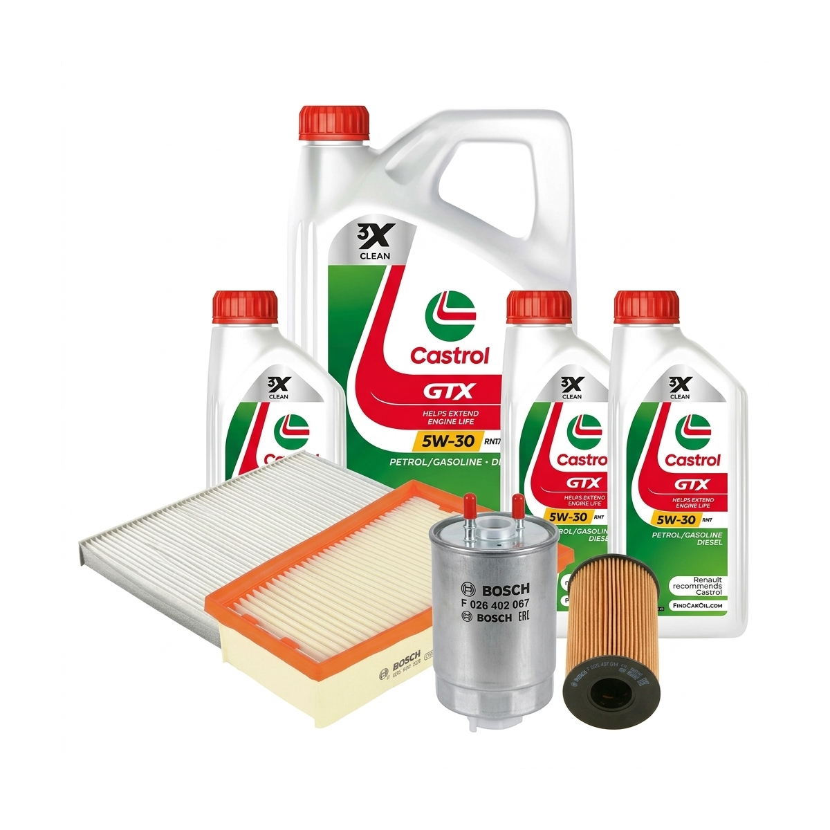 Kit revizie ulei Castrol GTX 5W-30 RN17 + filtre Renault Megane 3 2.0 dCi 160 CP – Bosch