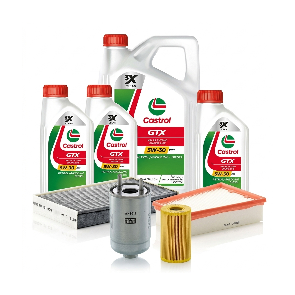 Kit revizie ulei Castrol GTX 5W-30 RN17 + filtre Renault Megane 3 2.0 dCi 160 CP – MANN