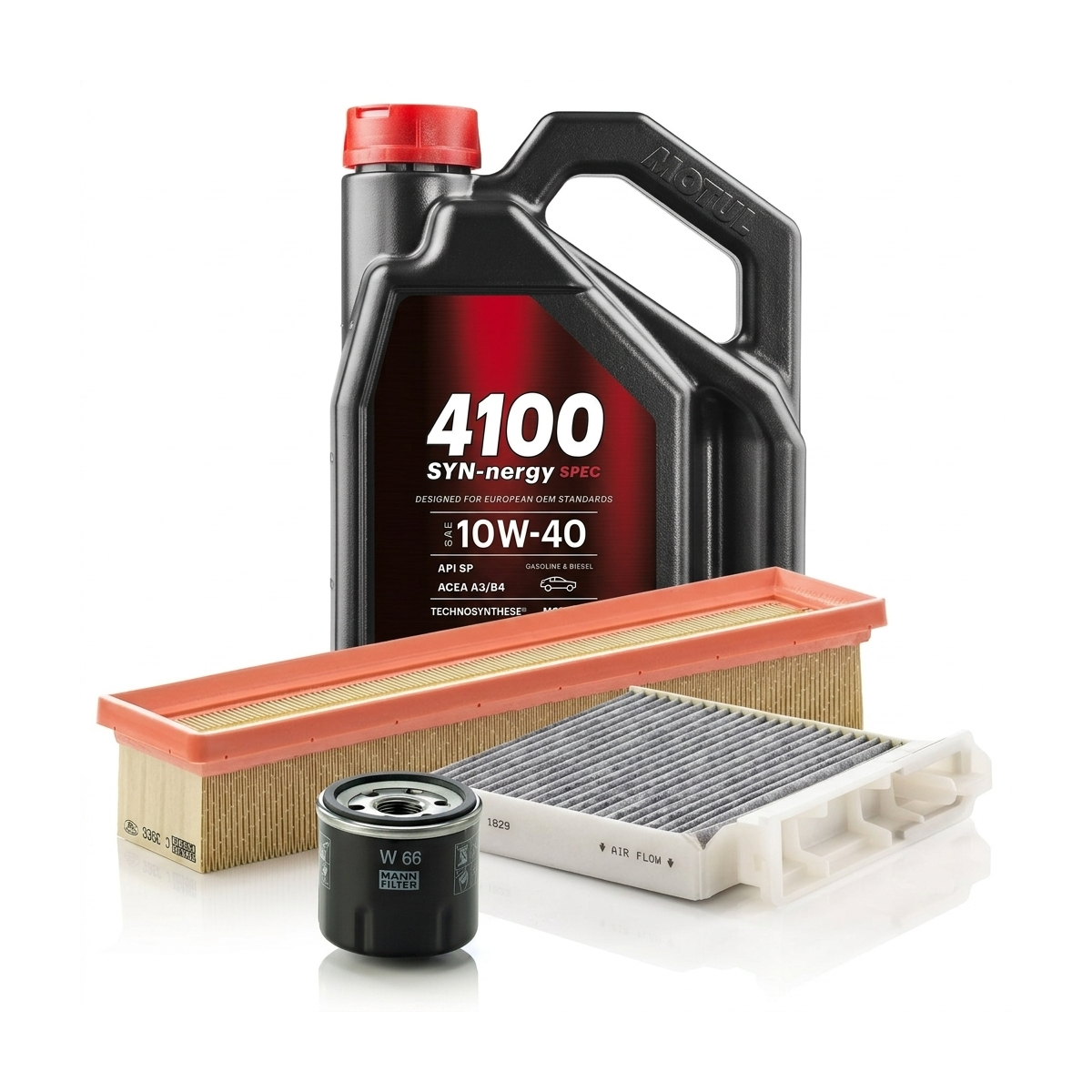 Kit revizie ulei Motul 4100 SYN-NERGY SPEC 10W-40 + filtre Renault Clio 3 1.2 16V Hi-Flex 75 CP – MANN