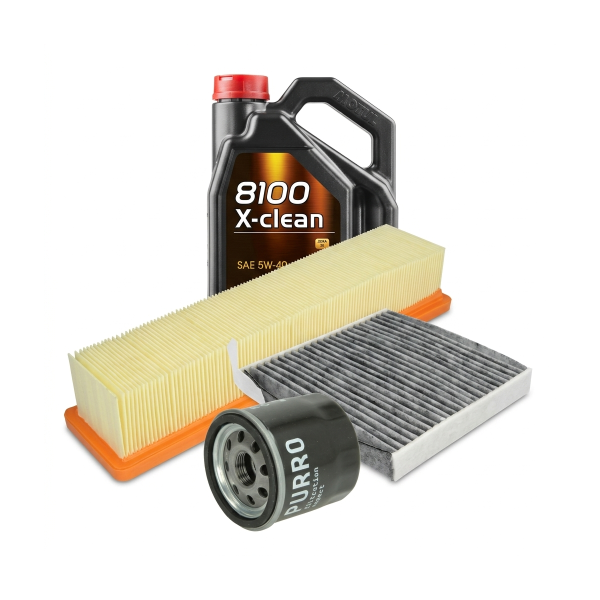 Kit revizie ulei Motul 8100 X-CLEAN 5W-40 + filtre Renault Clio 3 1.2 16V Hi-Flex 75 CP – PURRO