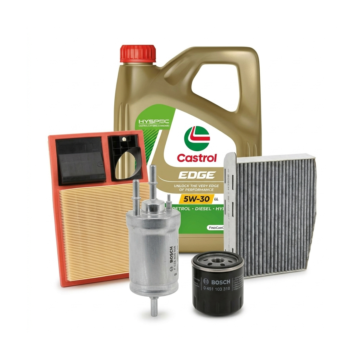Kit revizie ulei Castrol EDGE 5W-30 LL + filtre VW Golf 6 1.4 80 CP – Bosch