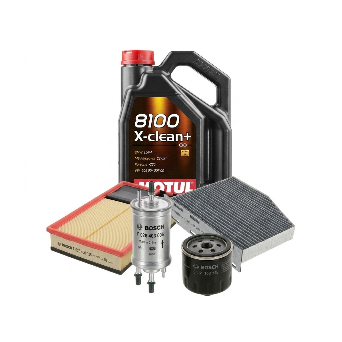 Kit revizie ulei Motul 8100 X-CLEAN+ 5W-30 + filtre VW Golf 6 1.4 80 CP – Bosch